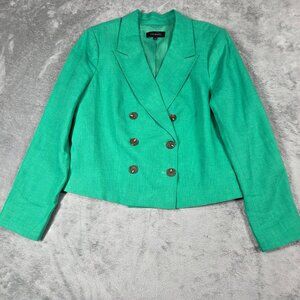 Talbots Blazer 10 Green Linen Double Breasted Preppy Office Beachy Casual Jacket